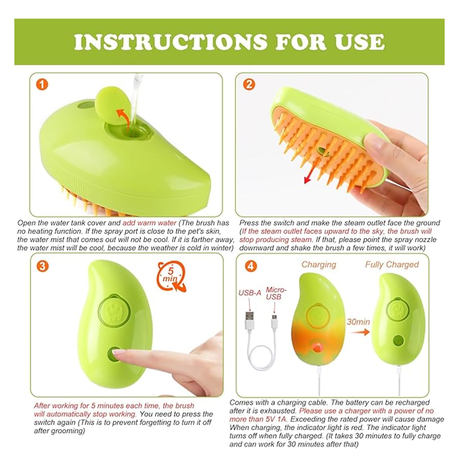 Hair Clean Needy Pet Steam Hair Brush|Mango-shape Design|Easy Use for Comfortable